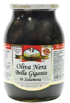Оливки Bella Contadina Гигант Чёрные маслины  с косточкой 900/600 г