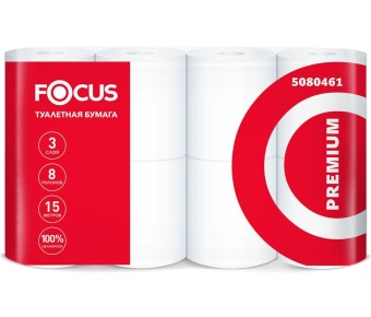 Бумага туалетная Focus Premium 3-х сл 8 рулонов 15 м