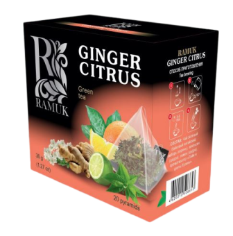 Чай Ramuk зеленый Ginger Citrus Цитрусовый имбирь 1,8 г*20 п